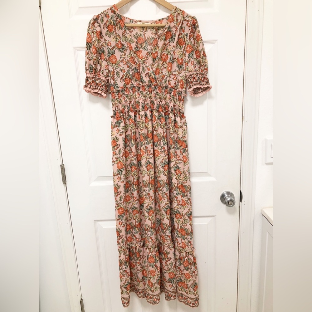 Women Max Studio Floral Orange Pink Fall Flowy Dress Size Small